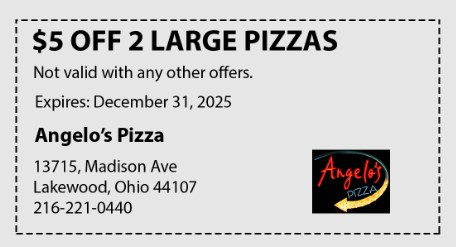 Angelo's Pizza Lakewood Printable Coupon Order Two Large Pizza, Get $5 Off