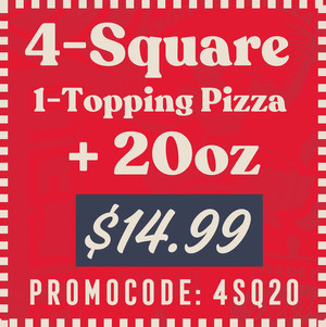 Buddy's Pizza Printable Coupon Get 4-Square 1 Topping Pizza + 20oz Drink for $14.99