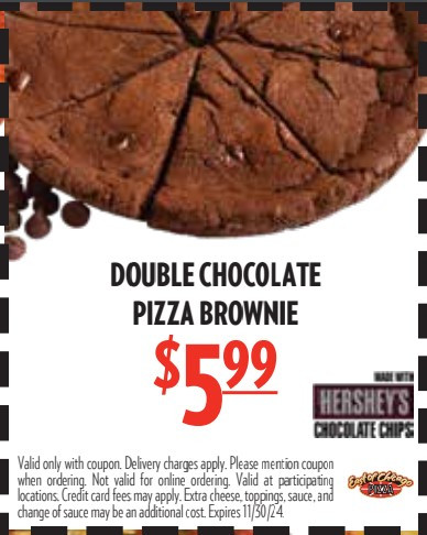 East of Chicago  Printable Coupon Enjoy Double Chocolate Pizza Brownie for $5.99