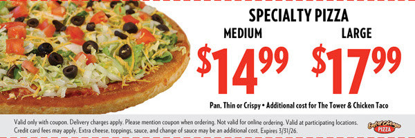 East of Chicago  Printable Coupon Medium Specialty Pizza For $14.99 & Large Specialty Pizza For $17.99