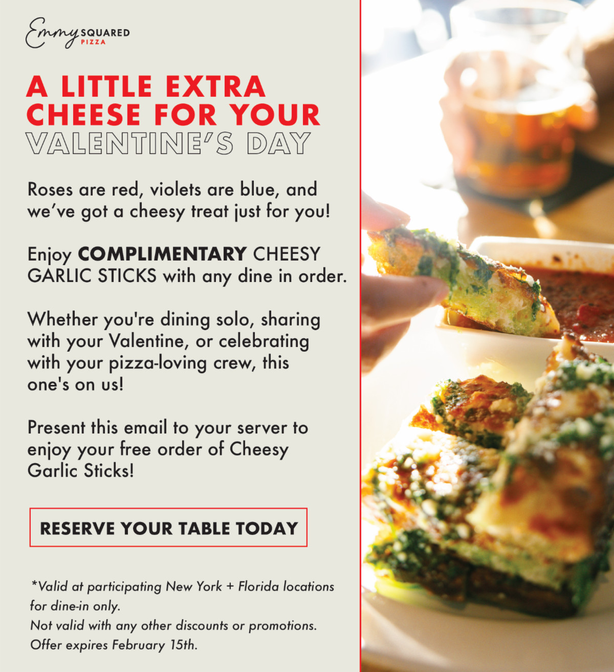 Emmy Squared Pizza Printable Coupon [Valentine's Day 2025] Get Complimentary Garlic Sticks for Free