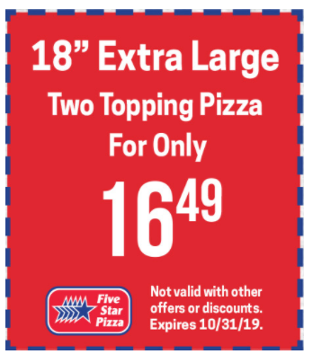 Five Star Pizza Printable Coupon 18
