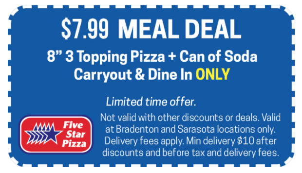 Five Star Pizza Printable Coupon Meal Deal: 8