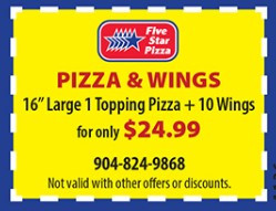 Five Star Pizza Printable Coupon Pizza & Wings Combo - 16
