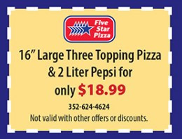 Five Star Pizza Printable Coupon Pizza & Pepsi Combo - 16