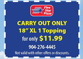 Five Star Pizza Printable Coupon Carryout Deal: 18