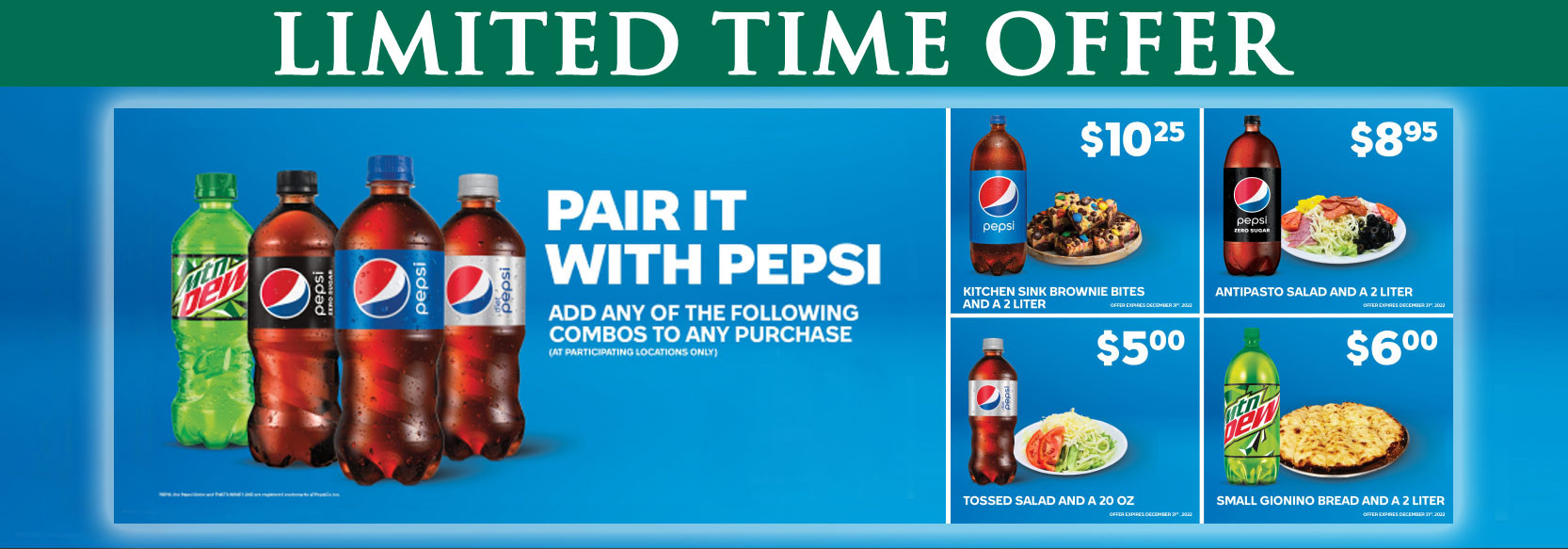Gionino's Pizzeria Printable Coupon Order Kitchen Sink Brownie Bites and 2 Liter Pepsi for $10.25