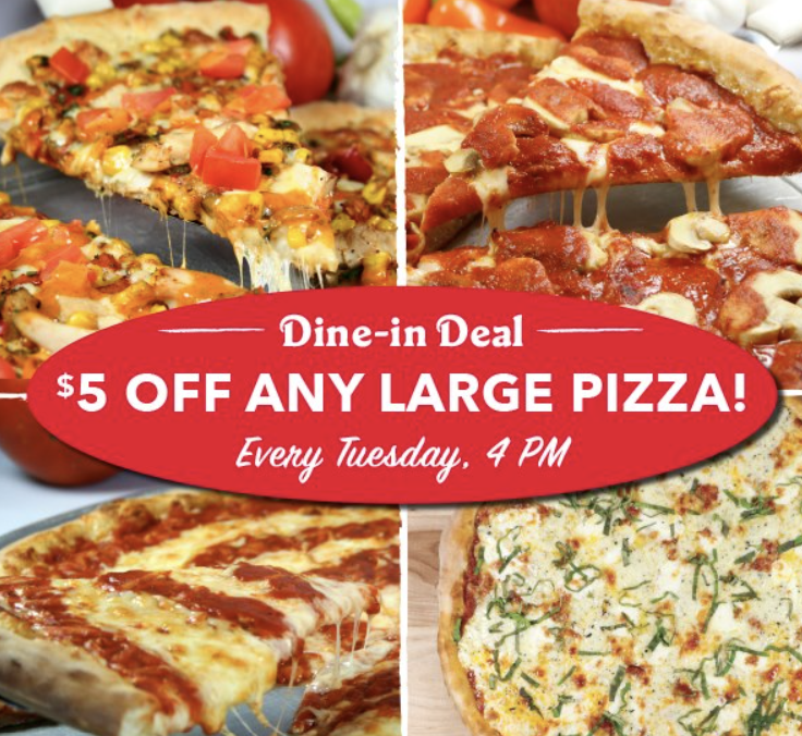 Grotto Pizza Printable Coupon Every Tuesday: $5 Off any Large Pizza