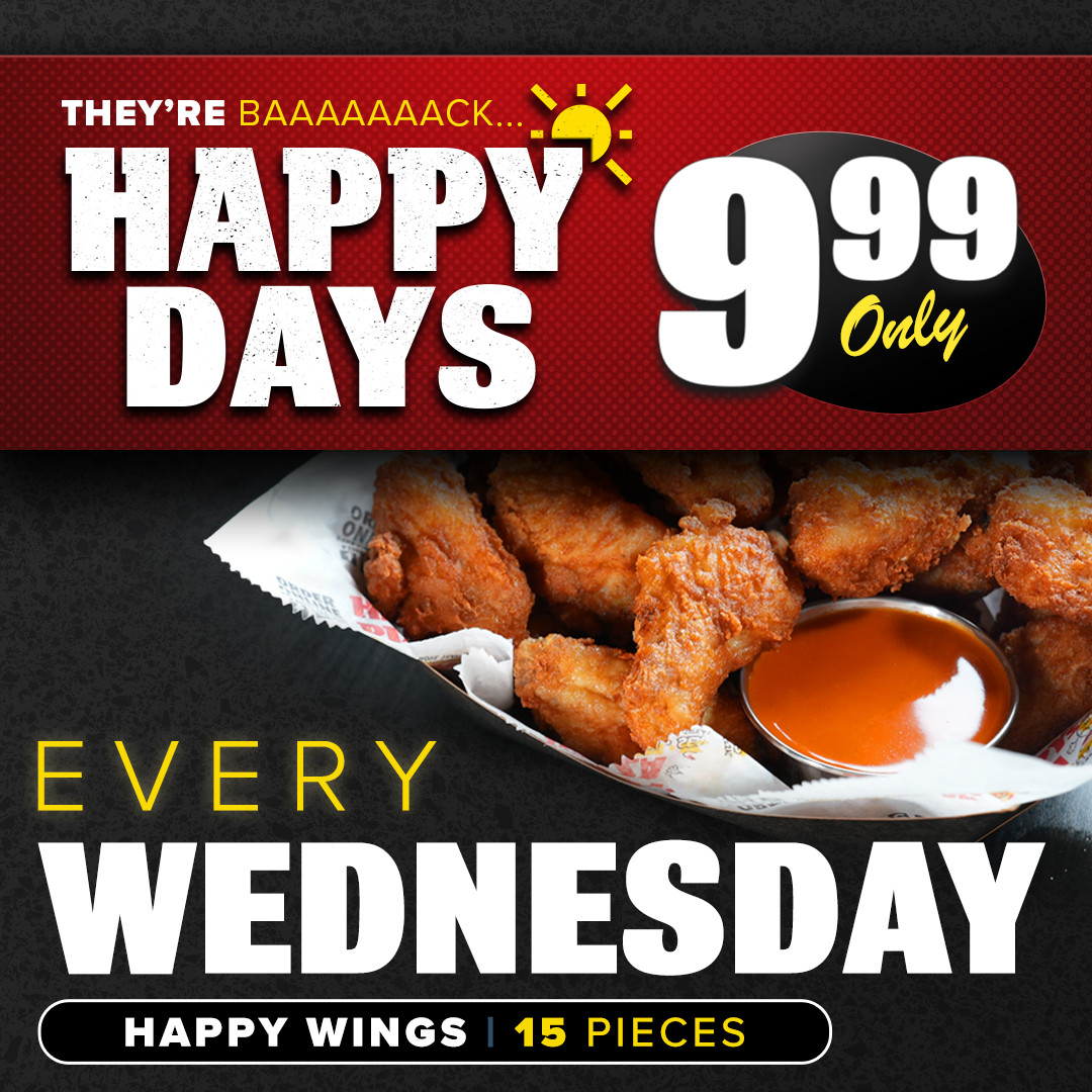 Happy's Pizza Printable Coupon [Wednesday] Get  15 Wings for $9.99 Only