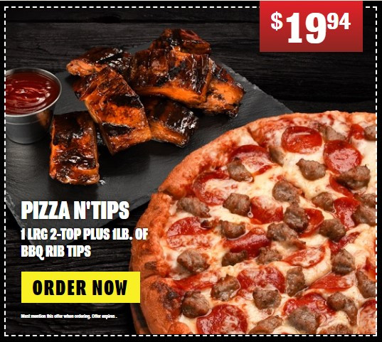 Happy's Pizza Printable Coupon Get Large 2 Topping Pizza & 1 Lb BBQ Rib Tips for $19.94