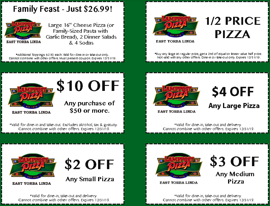 Lamppost Pizza Printable Coupon [East Yorba Linda] These coupons are posted on the EYL Lamppost website as expired but may still work