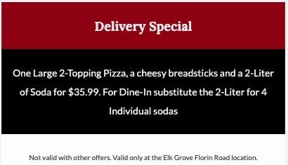 Lamppost Pizza Printable Coupon [Sacramento - Elk Grove Florin Rd] Printable Coupon - 1 Large Pizza, Breadsticks, & 2L Soda Only $35.99