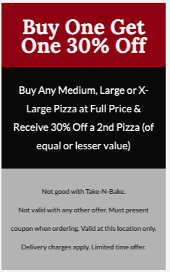 Lamppost Pizza Printable Coupon [Elk Grove] Printable Coupon - Buy a M, L, or XL Pizza and get 30% Off a 2nd Pizza