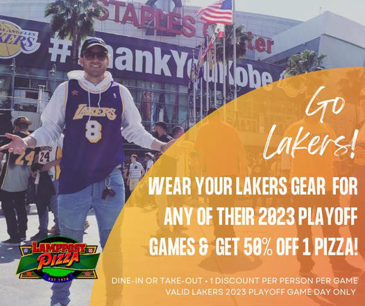 Lamppost Pizza Printable Coupon [Lakers Game] Get 50% Off a Pizza