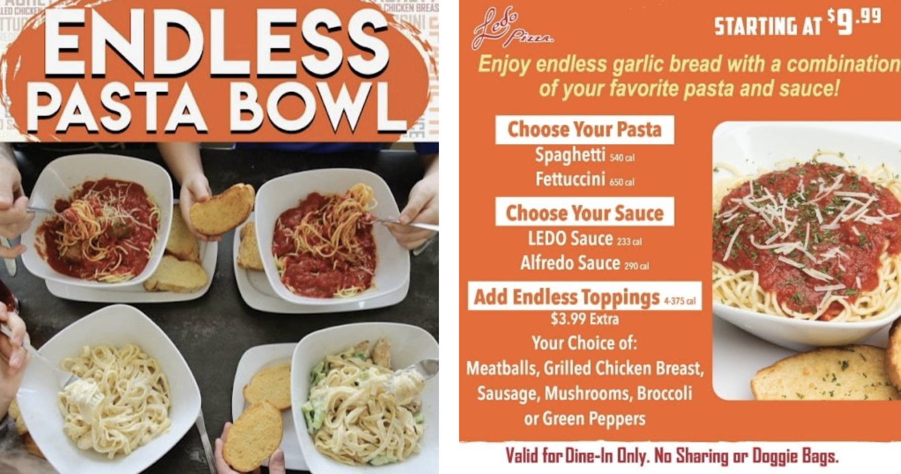 Ledo Pizza Printable Coupon Endless Pasta Bowls: Starting at $9.99