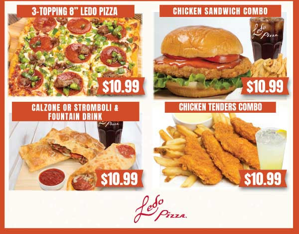 Ledo Pizza Printable Coupon $10.99 Lunch Deal (Choose from Pizza, Sandwich, Bread and Chicken Tenders Combo)