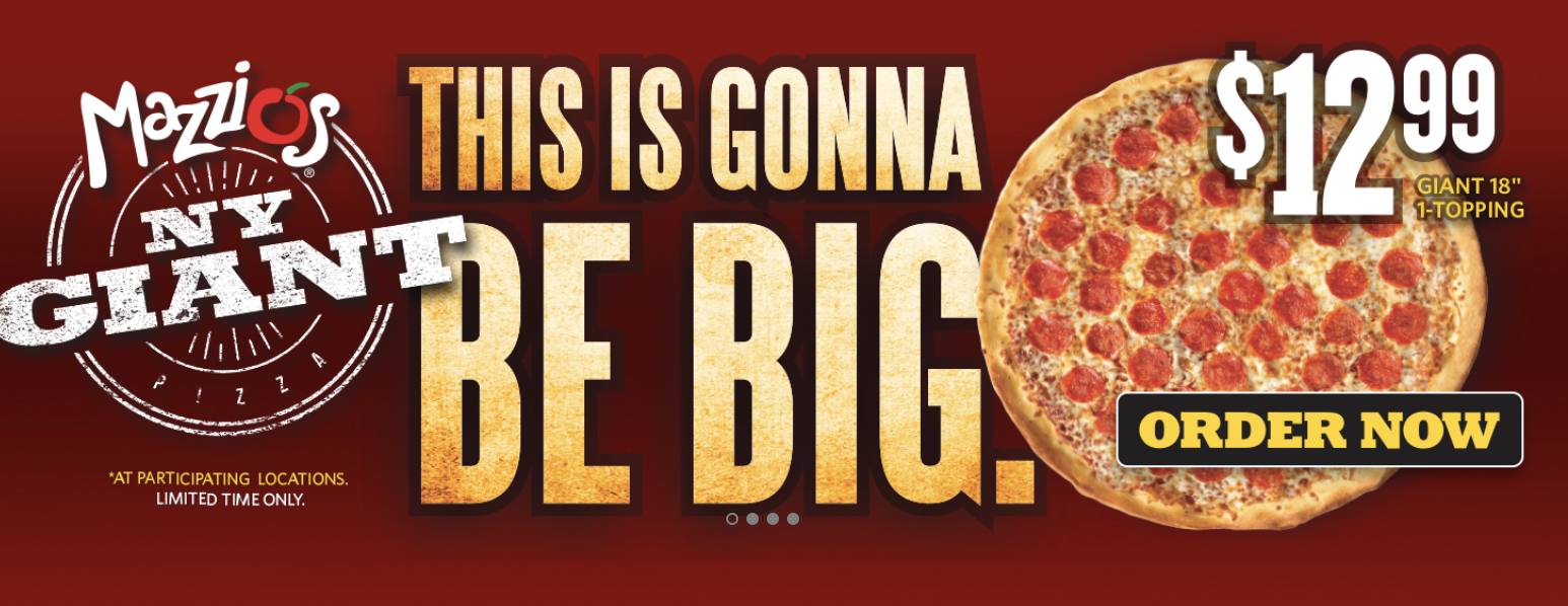 Mazzio's Printable Coupon NY Giant One Topping Pizza for $12.99