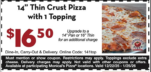 Monical's Pizza Printable Coupon Get 14