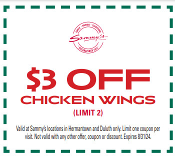 Sammy's Pizza Printable Coupon Save $3 on Chicken Wings