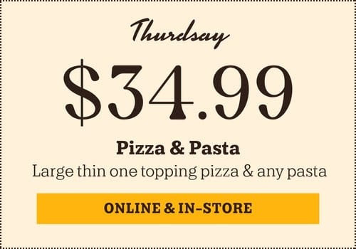 Nancy's Pizza Printable Coupon Thursday Special: Large Thin 1-Topping Pizza & Any Pasta
