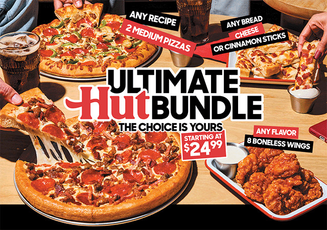 Pizza Hut Printable Coupon Get 2 Medium Pizzas, 8 Boneless Wings + Any Bread for $24.99