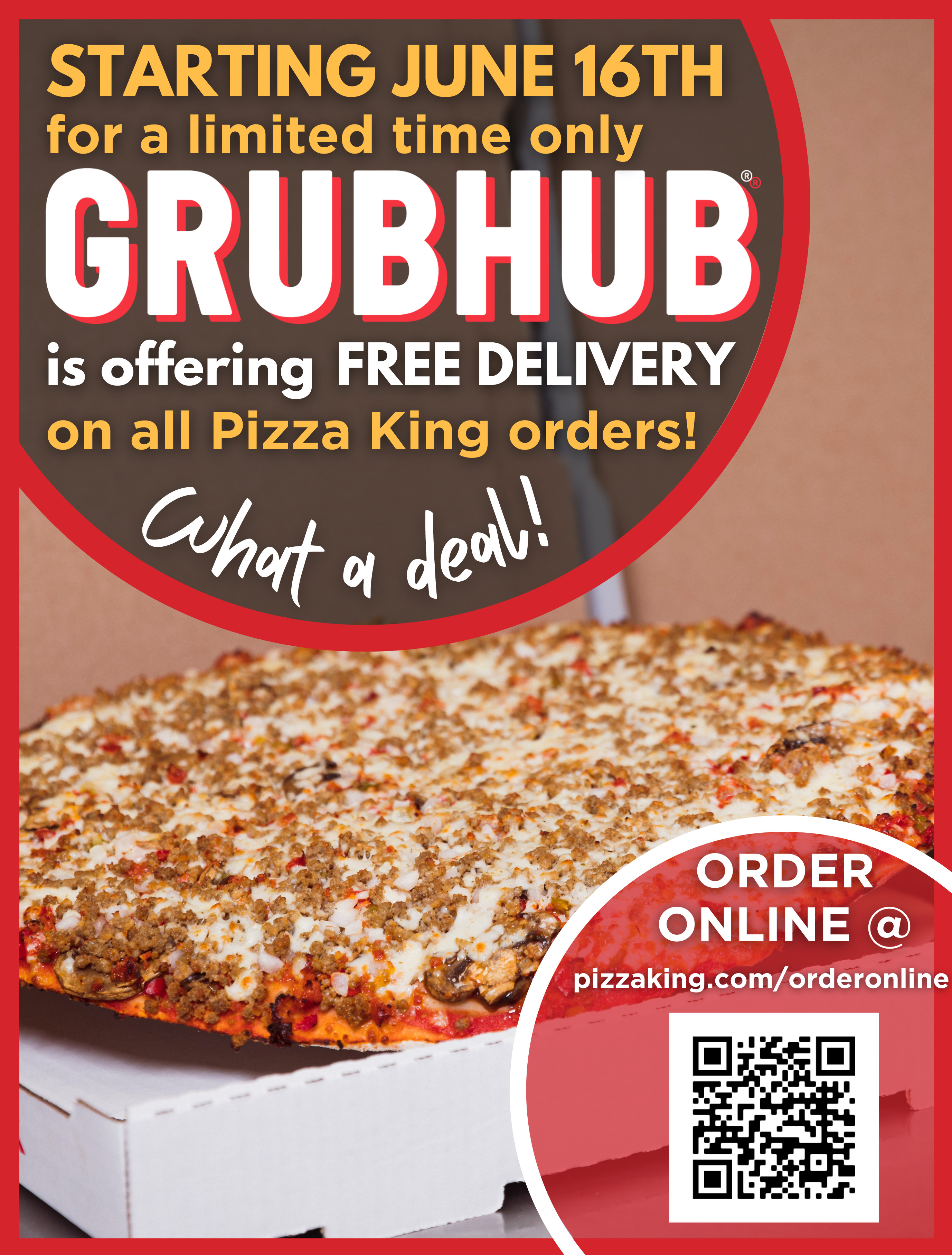 Pizza King Printable Coupon Free Delivery Via GrubHub On All Pizza King Orders