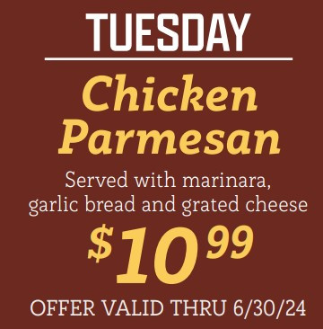 Rosati's Pizza Printable Coupon Tuesday Special: Chicken Parmesan w/ Garlic Bread for $10.99