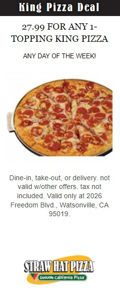 Straw Hat Pizza Printable Coupon Get Any King Pizza w/ 1 Topping for $27.99