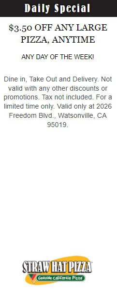 Straw Hat Pizza Printable Coupon Get $3.50 Off Any Large Pizza