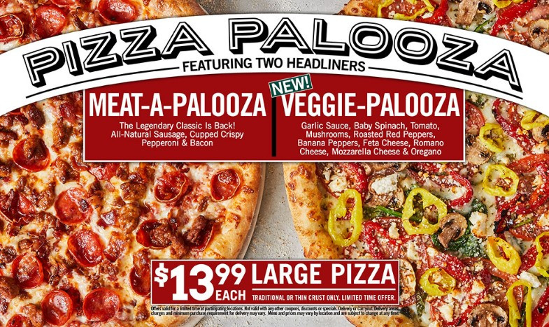 Vocelli Pizza Printable Coupon Get Large Meat-A-Palooza and Large Veggie-Palooza for $13.99 Each
