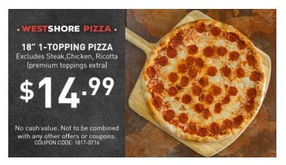 Westshore Pizza Printable Coupon Get 18