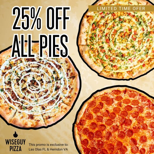 Wiseguy Pizza Printable Coupon Get 25% Off Whole Pies